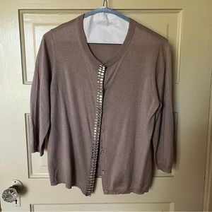 MaxMara taupe tan rhinestone silk cashmere cardigan sweater